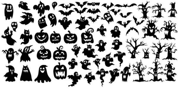 Gyűjteménye Halloween Sziluettek Ikon Karakter Elemek Halloween Dekorációk Prémium Vektor — Stock Fotó