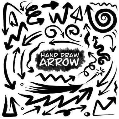 Elle çizilmiş vektör okları kümesi. Çizim stili. İşaretçi koleksiyonu.