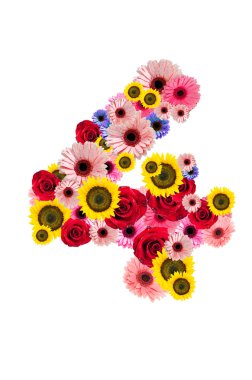 Dördüncü, 4 çiçek alfabe üzerinde beyaz izole.