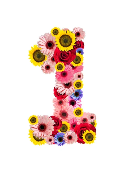 Nummer ett 1, blomma alfabetet isolerad på vit — Stockfoto
