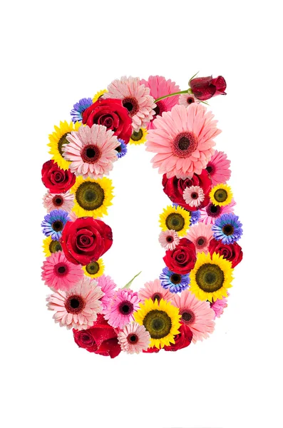 Number Zero 0, flower alphabet isolated on white — Stock Photo, Image