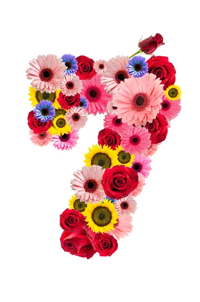 Number Seven  7, flower alphabet isolated on white. — Stock Photo, Image