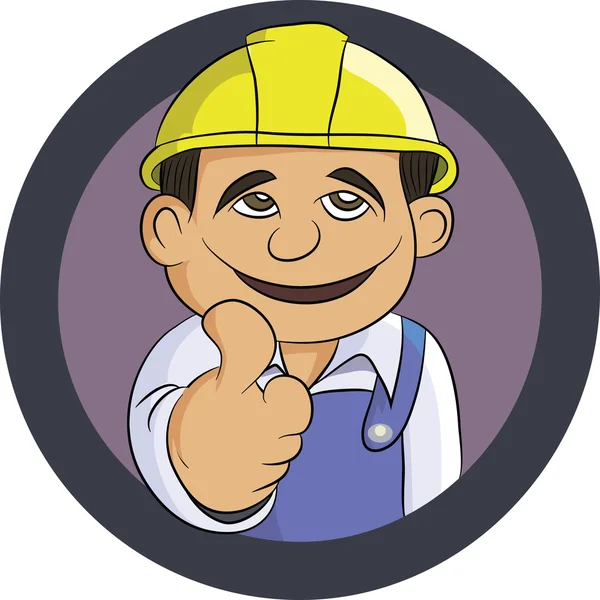 Vriendelijke ingenieur glimlachend duimen omhoog en uniform dragen — Stockvector