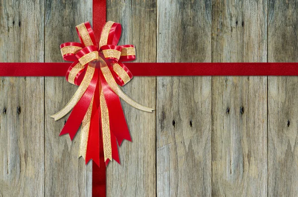 Red Ribbon on Wood for background — Stock Photo, Image