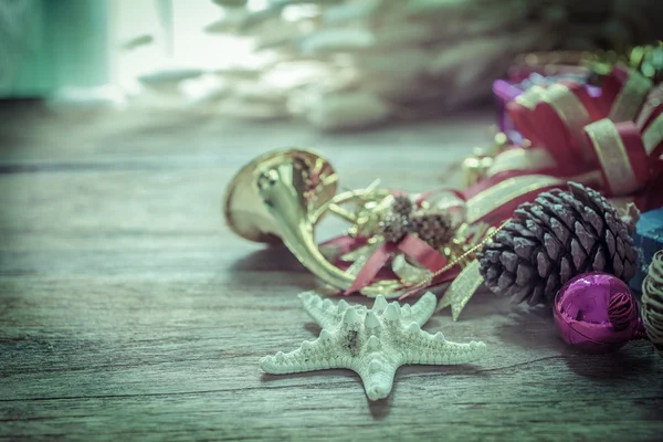 Christmas and New Year decoration on wooden background — Stock Photo, Image