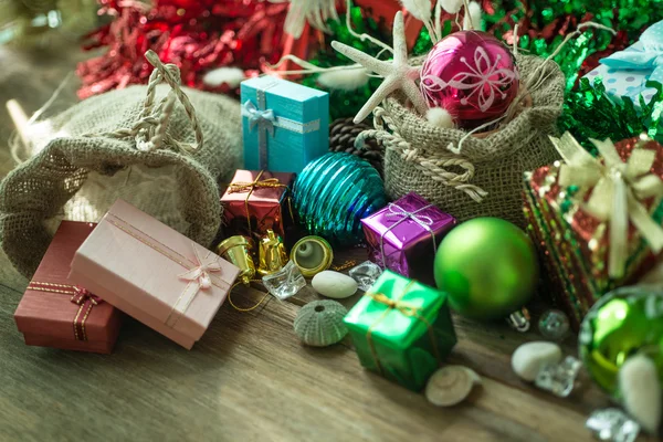 Christmas and New Year decoration on wooden background — Stock Photo, Image