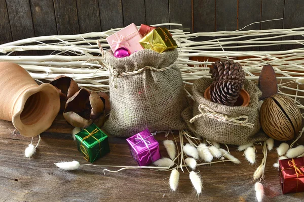 Christmas and New Year decoration on wooden background — Stock Photo, Image