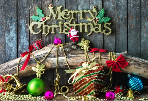 Jul og nytår dekoration på træ baggrund - Stock-foto
