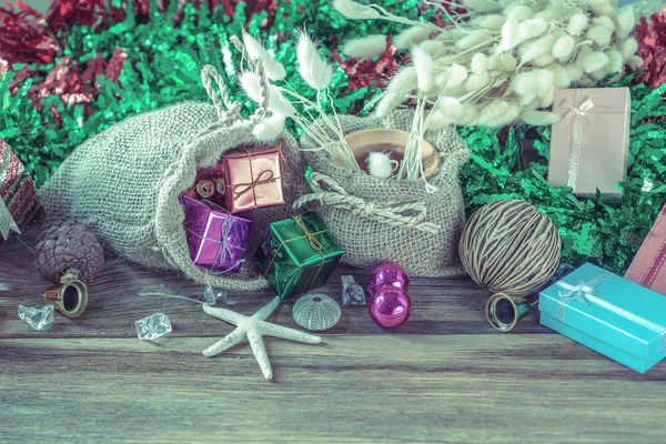 Christmas and New Year decoration on wooden background — Stock Photo, Image