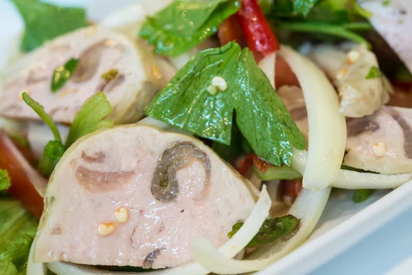 Primer plano de la cocina tailandesa ensalada de cerdo picante — Foto de Stock