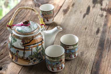 Antik Çin çay seti ahşap tablo