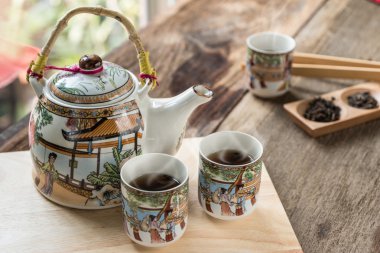Antik Çin çay seti ahşap tablo