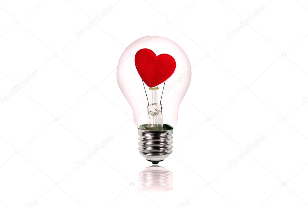heart inside the light bulb.Love concept