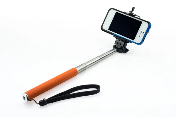 Selfie stick with an adjustable clamp on a white background — Stock Photo, Image