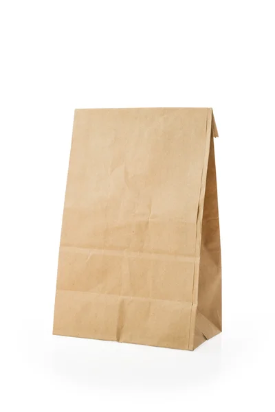 Recyklingu brązową papierową torbę z kopia miejsce na białym tle — Zdjęcie stockowe