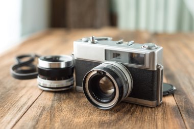 Ahşap arka plan eski retro Film kamerada