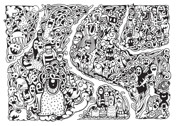 Hipster Doodle Monster Collage Fond — Image vectorielle