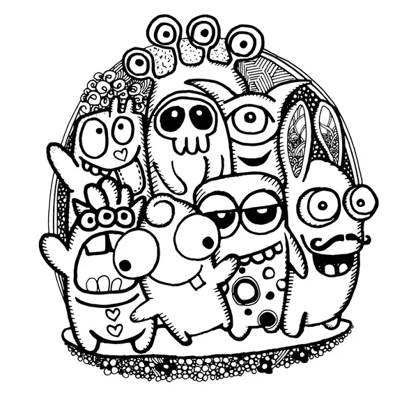 Mão desenhada Hipster Doodle Monster Collage Fundo —  Vetores de Stock