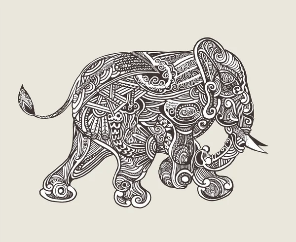 Hand getekend geïsoleerde etnische olifanten — Stockvector