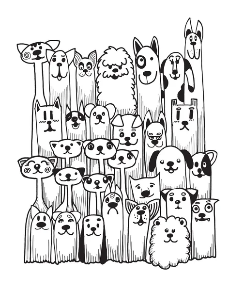 Ručně kreslenou doodle sada Funny psi — Stockový vektor