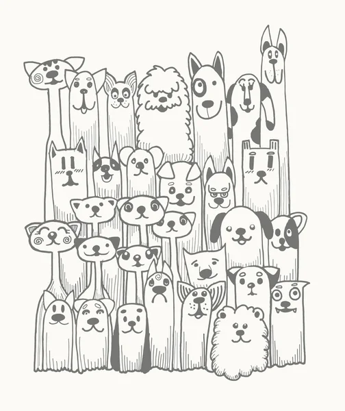 Mano dibujado garabato divertido perros conjunto — Vector de stock