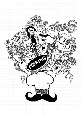 Elle çizilmiş Doodle set yemek