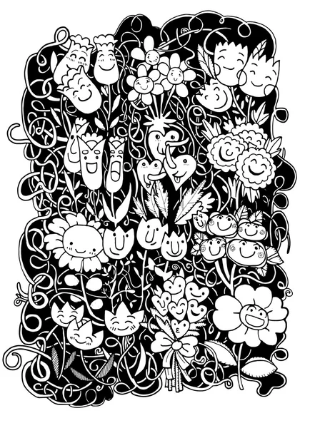 Hand drawn Doodle Sketch Flowers  background — Stock Vector
