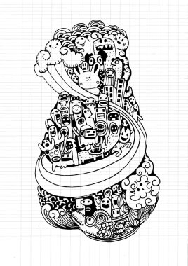 Çılgın şehir doodle, çizim stili doodle