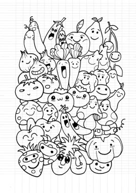 Elle çizilmiş doodle meyve ve sebze arka plan