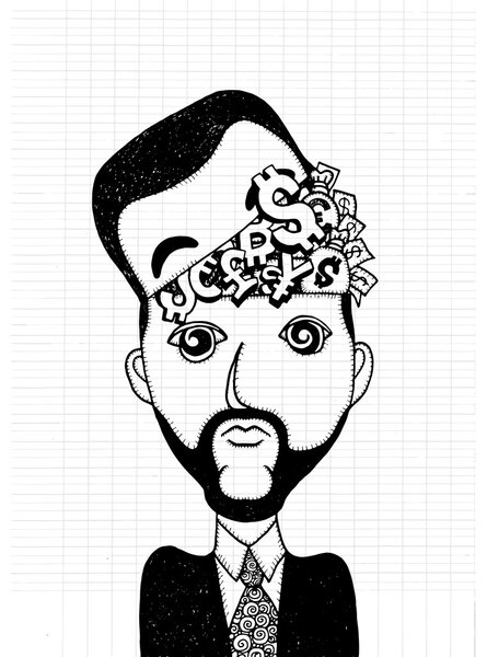 Hand drawn Businessman  thinking Money 