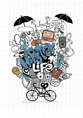 Hipster doodle simgeler kümesi. Vektör çizim