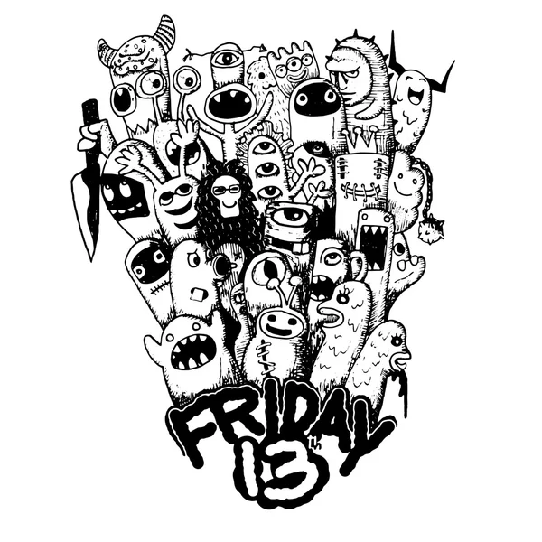Handgezeichnete Freitag 13 Grunge Illustration — Stockvektor