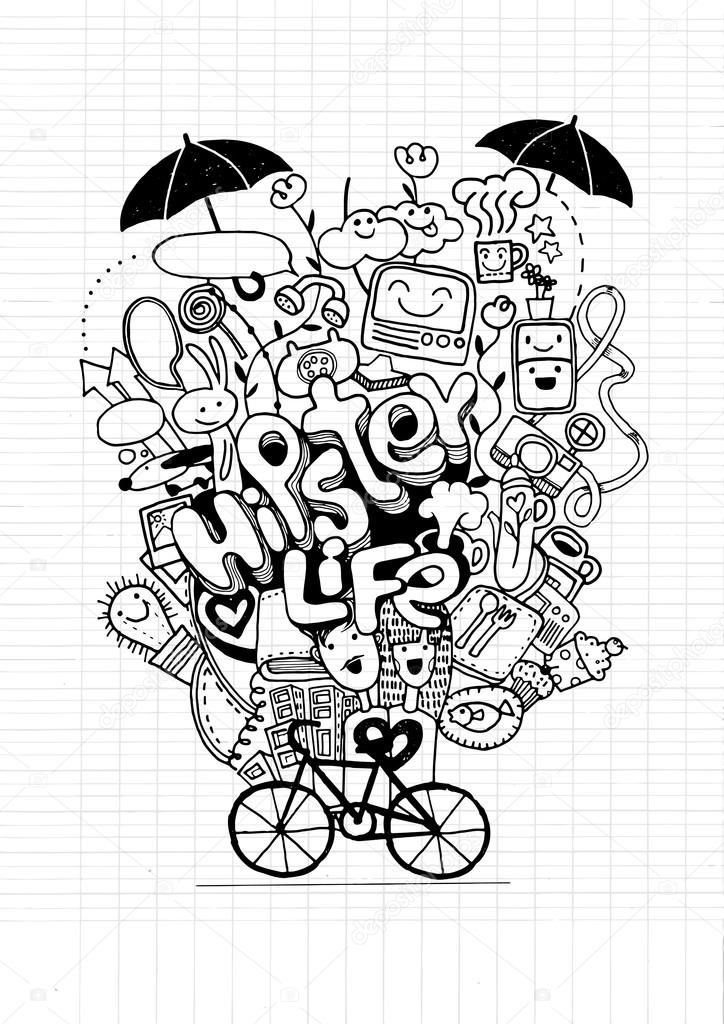 Hipster doodle icons set. Vector illustration