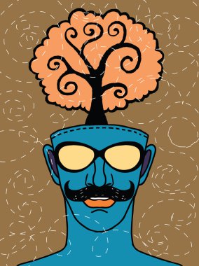 Ağaç ile insan kafası hipster el çekilmiş