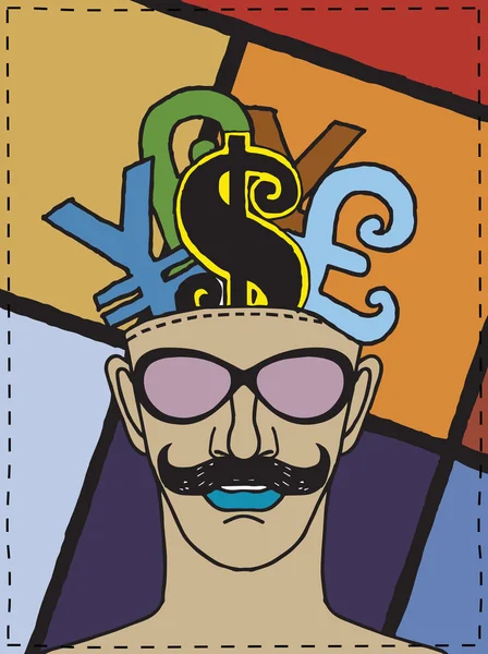 Hipster Empresario garabatos pensando Dinero — Vector de stock