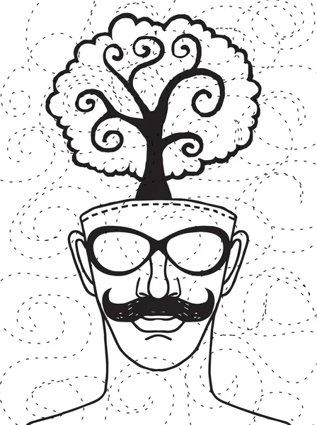 Hipster hand getekend menselijk hoofd met boom — Stockvector