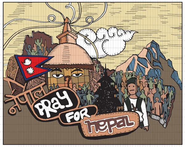 Priez pour le Népal, Dessiné à la main.Illustration vectorielle . — Image vectorielle