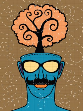 Ağaç ile insan kafası hipster el çekilmiş