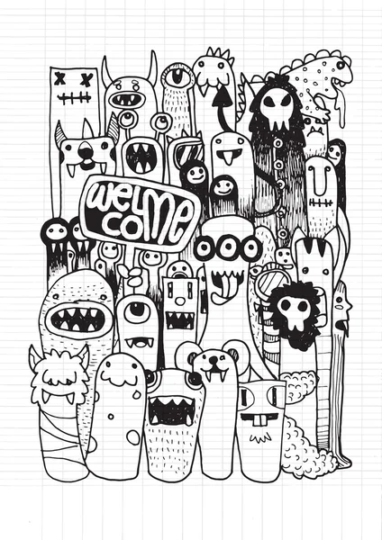 Dibujado a mano loco doodle monstruo ciudad — Archivo Imágenes Vectoriales