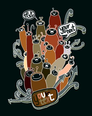 Doodle şirin komik karikatür canavarlar kümesi