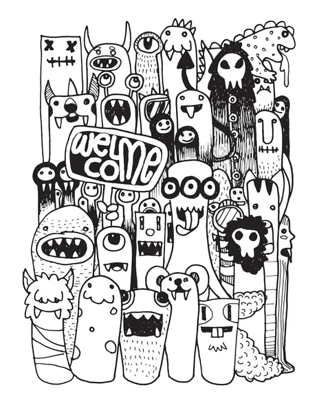 Mão desenhado louco doodle Monster City —  Vetores de Stock
