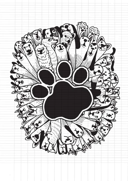 手描き落書き面白い犬セット — ストックベクタ