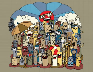 Çizgi film karakteri komik canavar sahilde