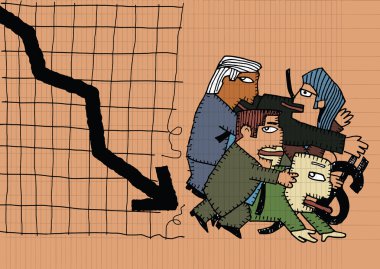 Çizgi film işadamı grubu ok ve kriz econo şok edici