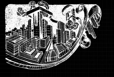 Cartoon doodles houses sketch background,Hand drawn style