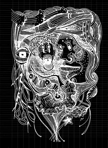 Caras abstractas fantasmas Estilo dibujado a mano. Ilustración vectorial . — Vector de stock