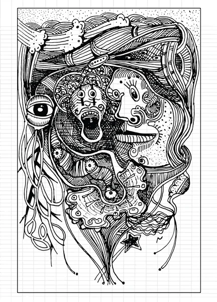 Caras abstractas fantasmas Estilo dibujado a mano. Ilustración vectorial . — Archivo Imágenes Vectoriales