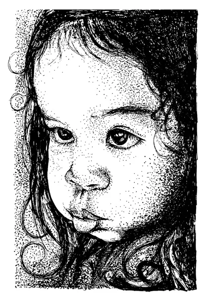Disegno a penna disegnato a mano con il volto di una ragazza. Ritratto femminile . — Vettoriale Stock