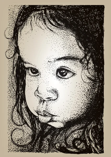 Hand drawn pen sketch with face of a girl. Female portrait. — ストックベクタ