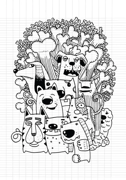 Handgezeichnetes Doodle Lustige Hunde Set — Stockvektor